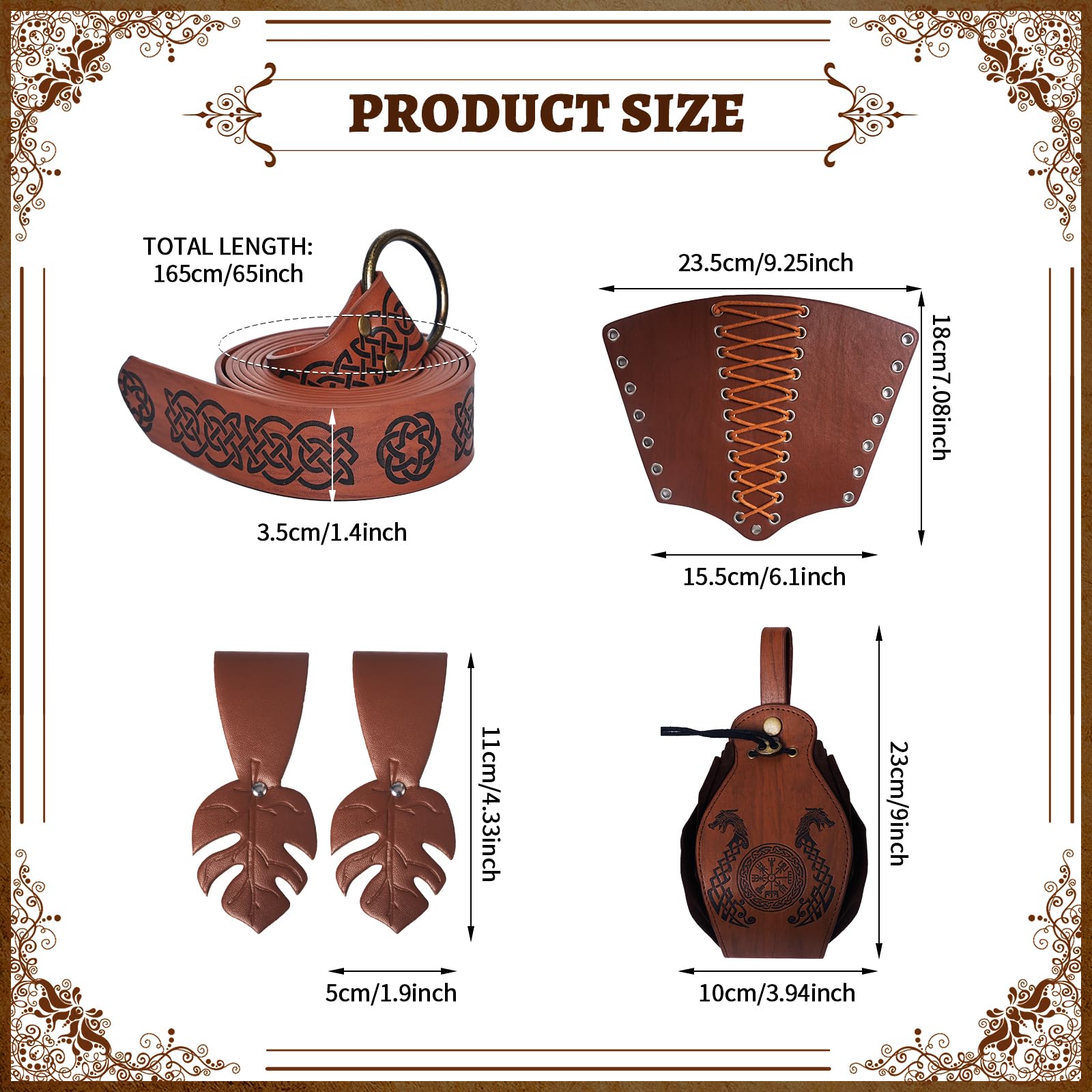 LLTTEER Set di accessori medievali per Halloween, con fascia medievale, fascia medievale, cintura vintage per cosplay, costume da strega e cavalieri rinascimentale (Marrone)