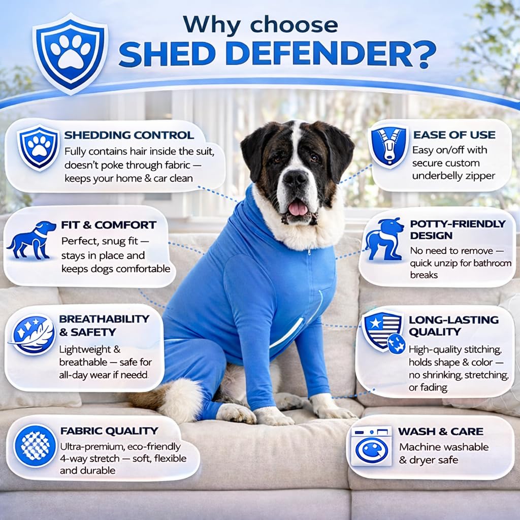 Shed Defender Body Suit for Dogs – Original –Anti Shedding Shirt, Reduce Dog Hair, Dog Onesie Surgery Recovery Suit, Anxiety, Calming, Car Seat Cover, E-Collar, Hot Spots, Jumpsuit(Black, L)