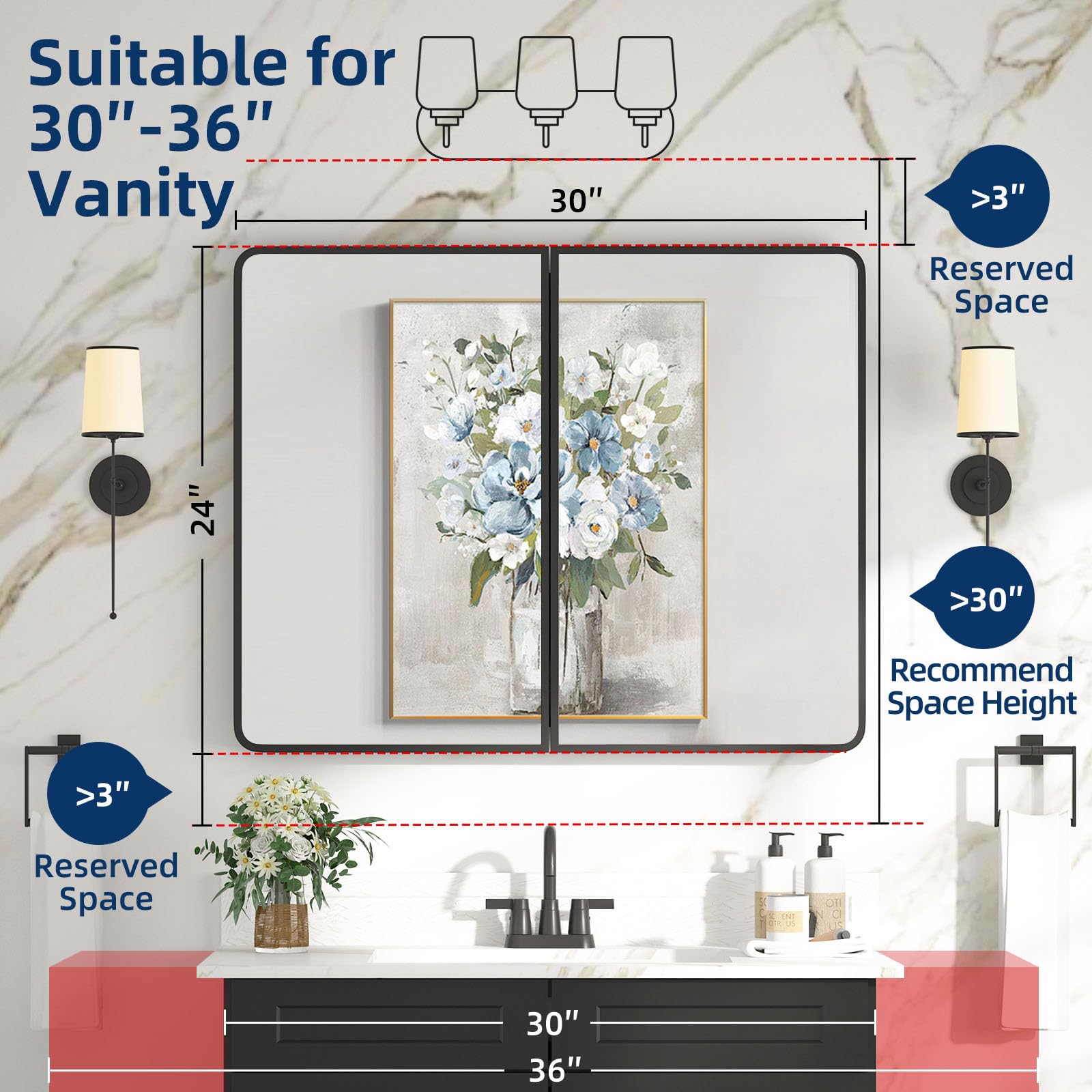 Best Recessed Medicine Cabinet with Mirror for 2026 2 YTSMIR Bathroom Medicine Cabinet with Mirror 24 x 30 Inch, Black Medicine Cabine — product photo