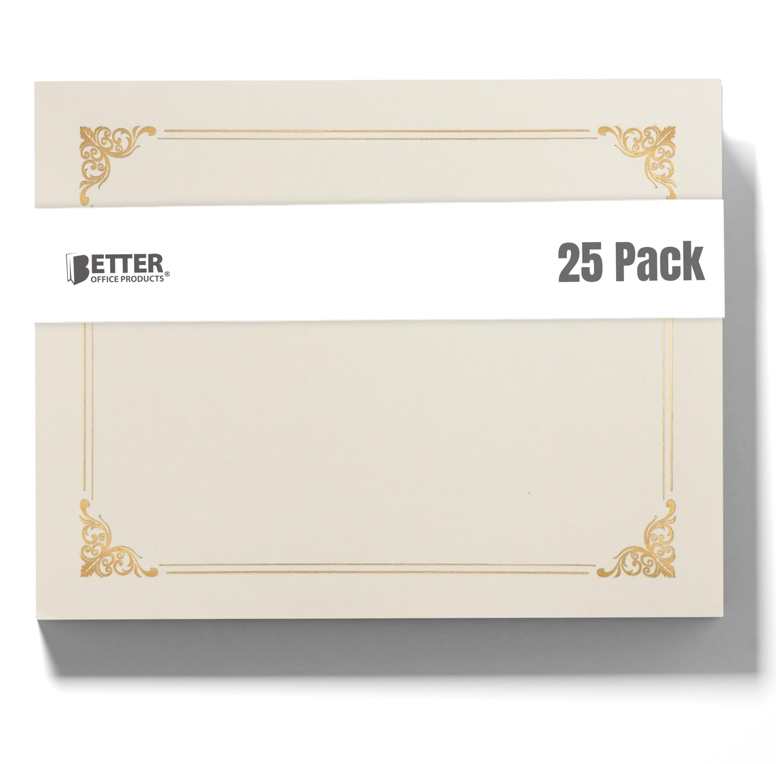 Better Office Products 25 Pack Ivory Certificate Holders, Diploma Holders, Document Covers with Gold Foil Border, for Letter Size Paper, 25 Count, Ivory White