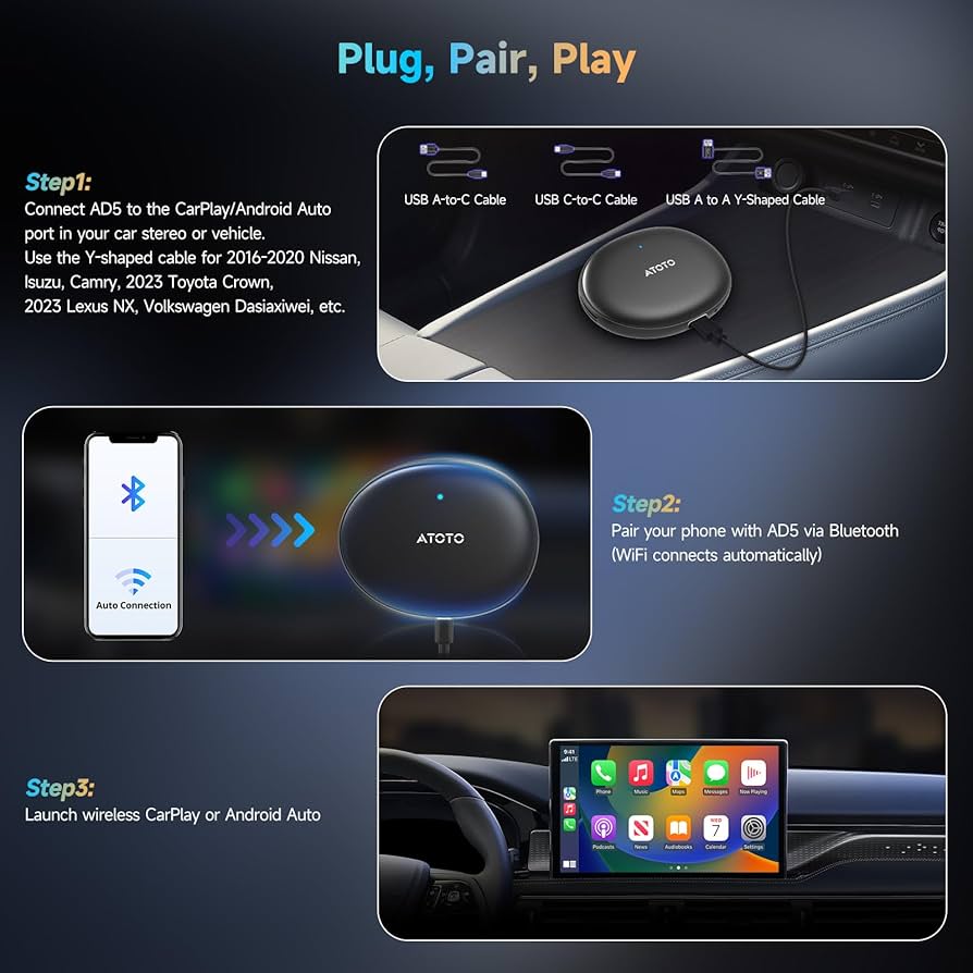 Amazon.com: ATOTOZONE AD5 Wireless CarPlay Adapter & Android Auto