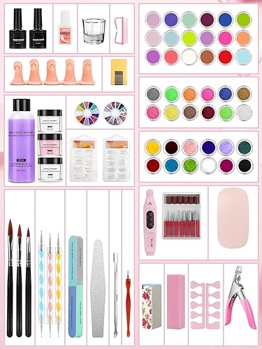 Miniatura 8 de Juego de 42 colores de uñas acrílicas con taladro y luz UV - Juego de polvo acrílico brillante y líquido de monómero para uñas con bolsa de