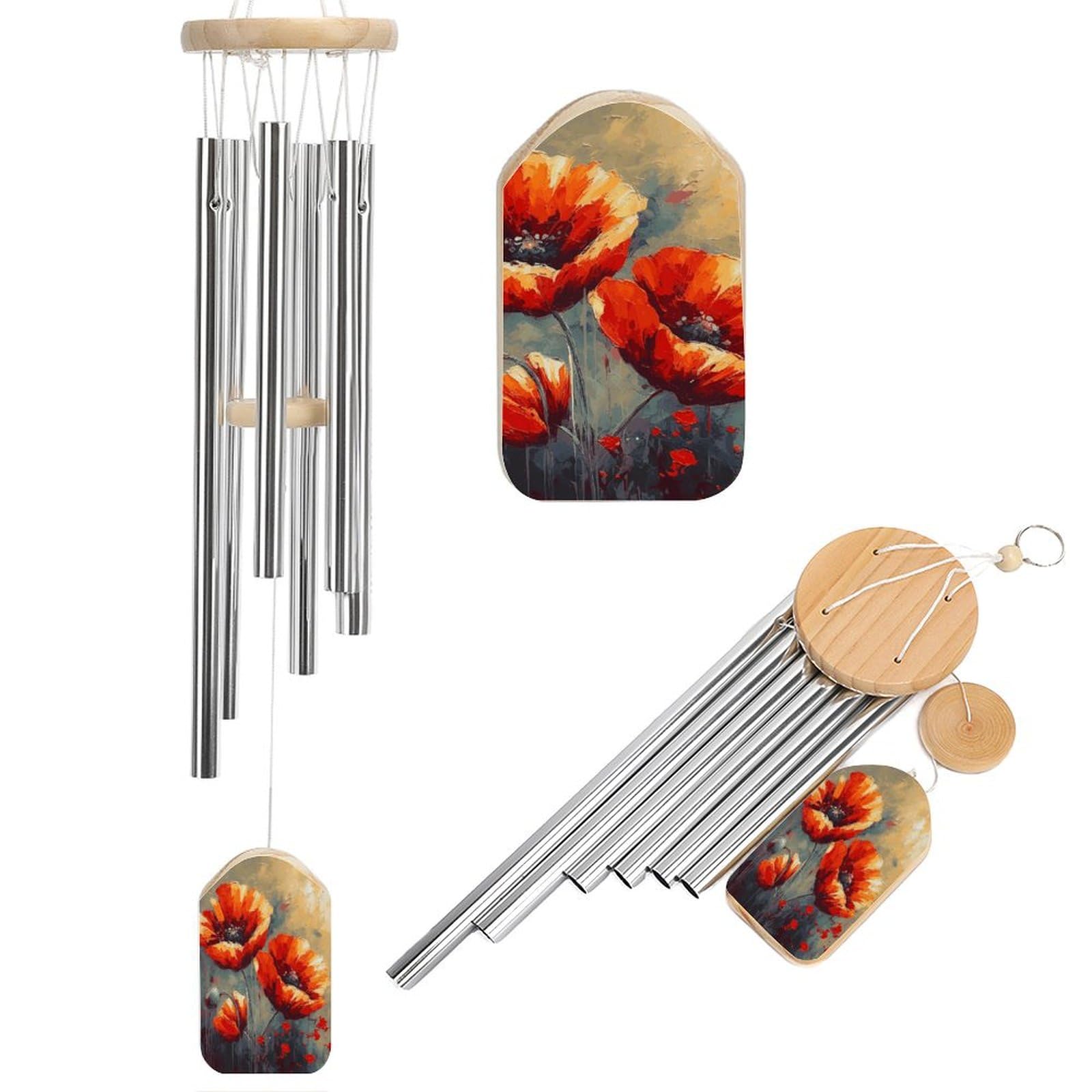 Outdoor Wind Chimes, Simple Flower Oil Painting Printed Wind Chimes,Simple Wind Chimes,Curtain Wind Chimes for Home Decoration