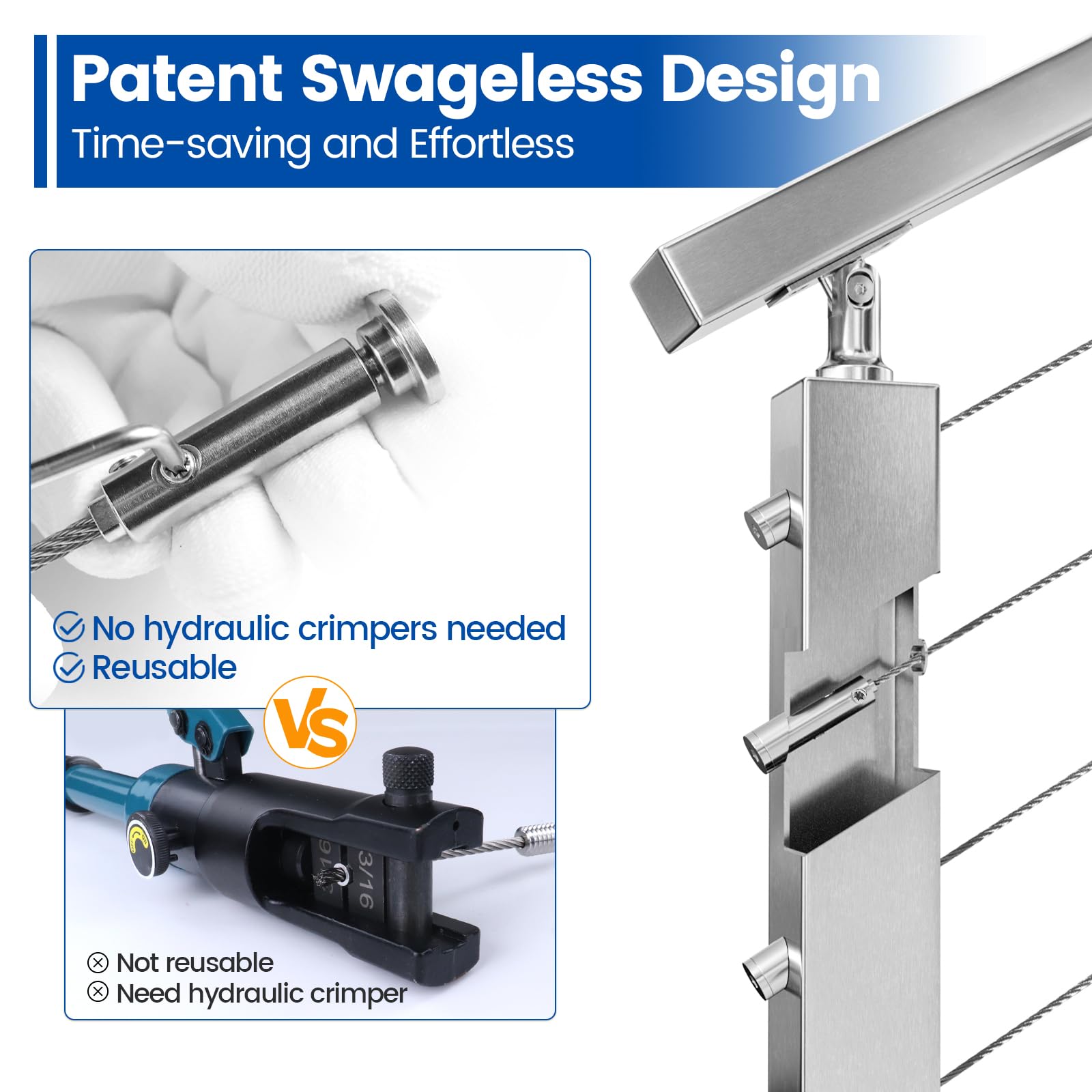 1/8" Invisible Cable Railing Kit Swageless Tensioner And Terminal Round - View #11
