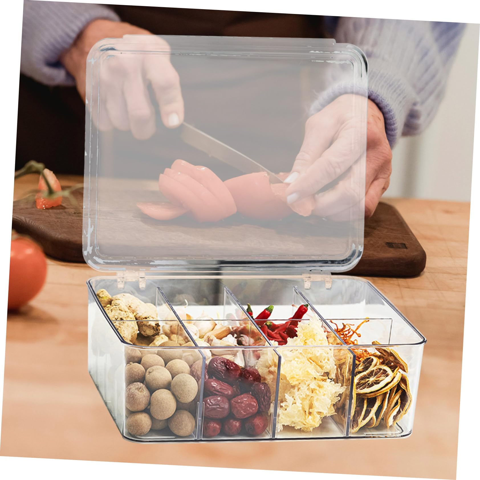 COLLBATH Große Gemüseschale mit Deckel aus Pet 8 Fächer Aufbewahrungsbox für Kühlschrank Stapelbare Kunststoffbox zur Frischhaltung und Einfachen Entnahme zu Hause