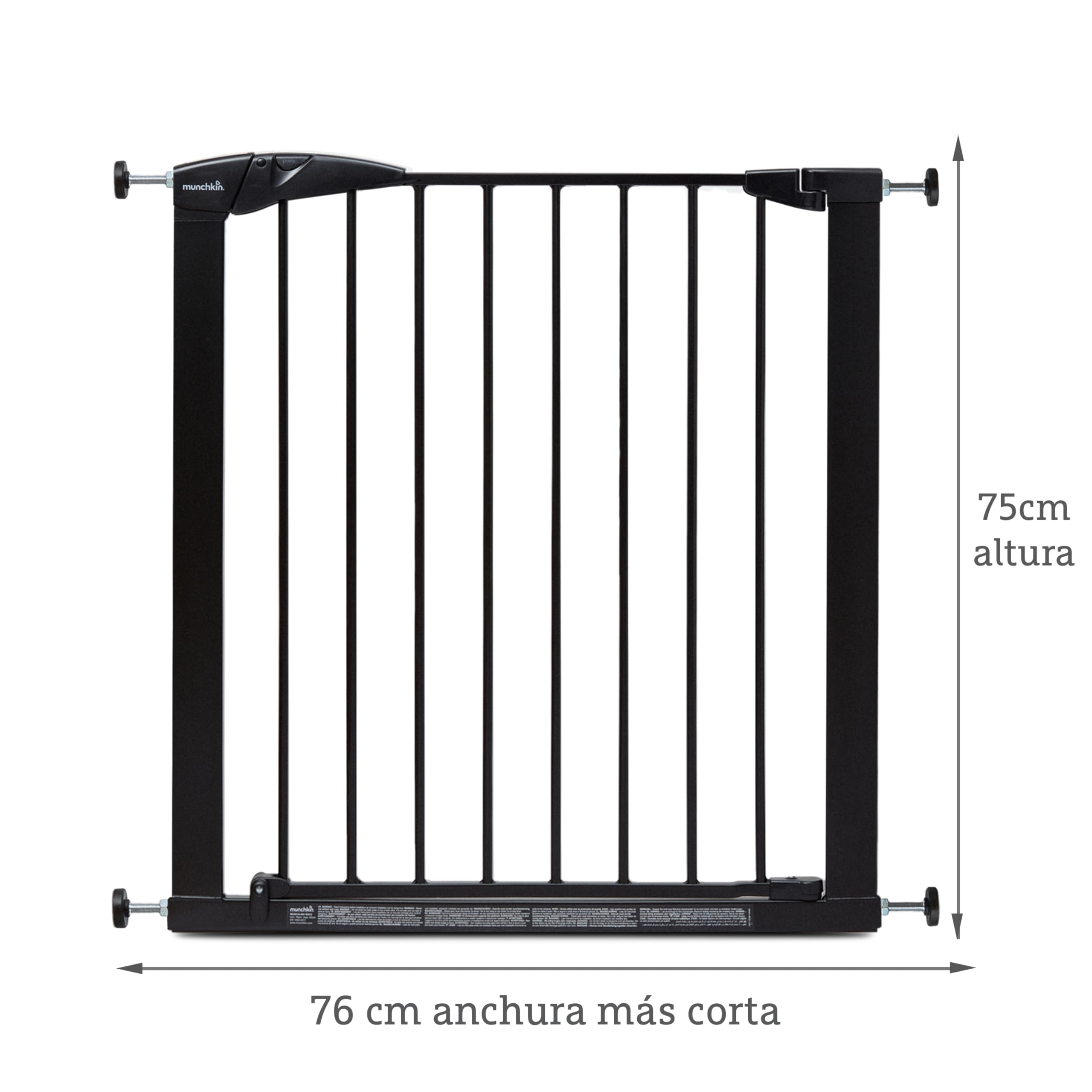 Puerta de Escalera Munchkin, Segura para niños pequeños y bebés, Puerta de Escalera de Ajuste a presión para bebés o Perros, Puerta de Seguridad, 76-82 cm, Negro