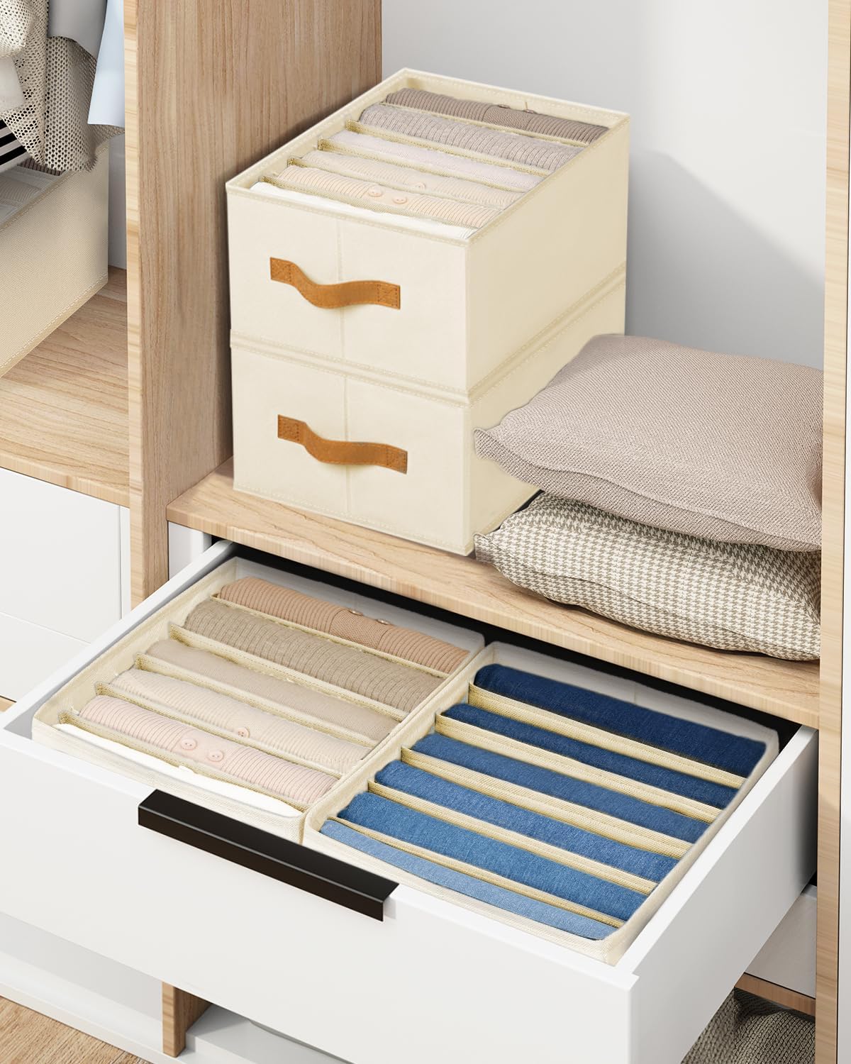 DIMJ Wardrobe Clothes Organizer, Foldable Closet Organizers for Clothing, Fabric Clothes Organizer, Closet Organizers and Storage boxes for Jeans, TShirt, Sweaters, Pants, Underwear, Legging