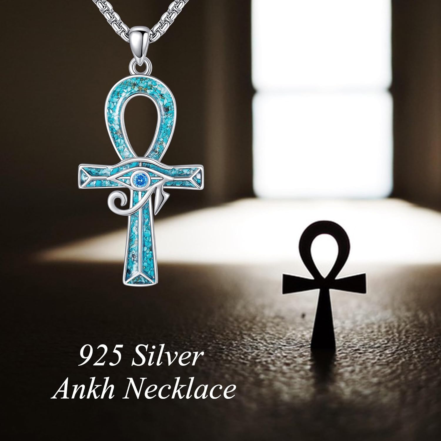 Ankh Necklace 925 Sterling Silver Eye of Horus Necklace Turquoise Ankh Cross Necklace for Men Egyptian Jewelry for Men - Image 7