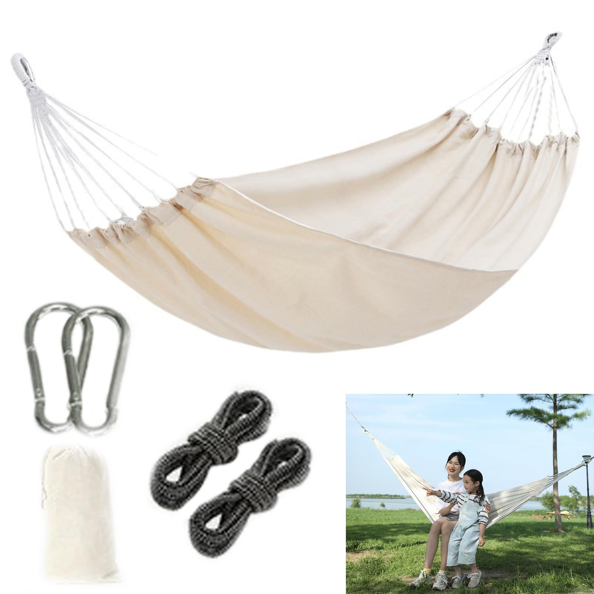 Amaca Singola Da Esterno Appendere Lounger - Beige, 1 Pezzo, per Terrazza, Balcone, Giardino e Campeggio All'aperto, con Borsa di Stoccaggio Amache, Cinghie Moschettoni