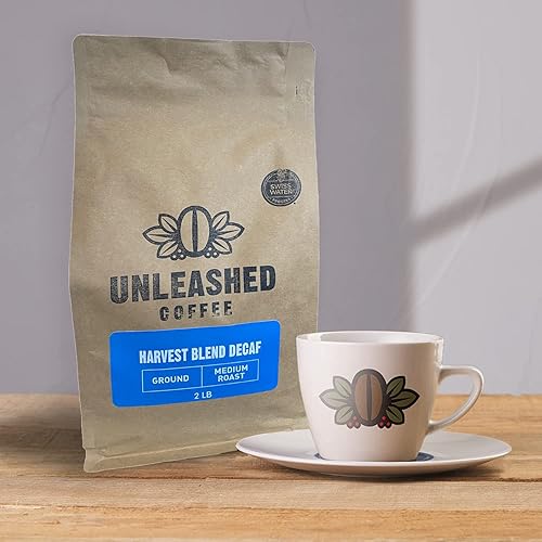 Miniatura 5 de Unleashed Coffee  Café descafeinado Harvest Blend Swiss Water  Tostado medio  Café molido 100% arábica  Café descafeinado sin químicos  Origen único