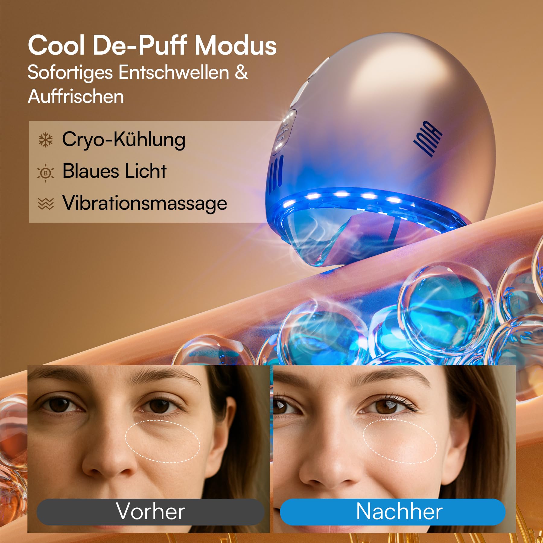 INIA 7-in-1 Lymphdrainage-Gua-Sha-Gerät für Gesicht und Hals, Gesichtsmassagegerät mit Rotlichttherapie, Wärme- und Kryomodus zur Entschlackung und Straffung