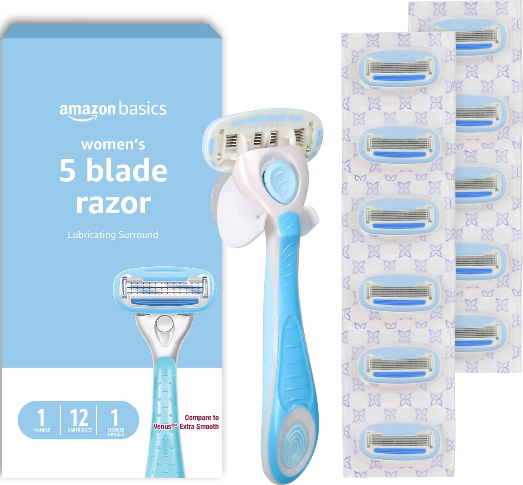Amazon Basics 5-Blade Razor Handle with 12 Cartridges