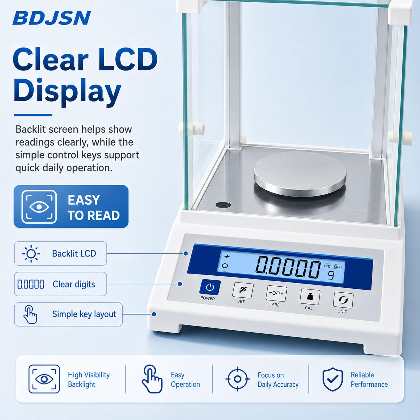 Balanza Analítica con Legibilidad 0,0001 G, Capacidad 100–220 G, Balanza De Laboratorio con Parabrisas De Vidrio De 3 Puertas, Pantalla LCD & Plato De Acero Inoxidable 100g