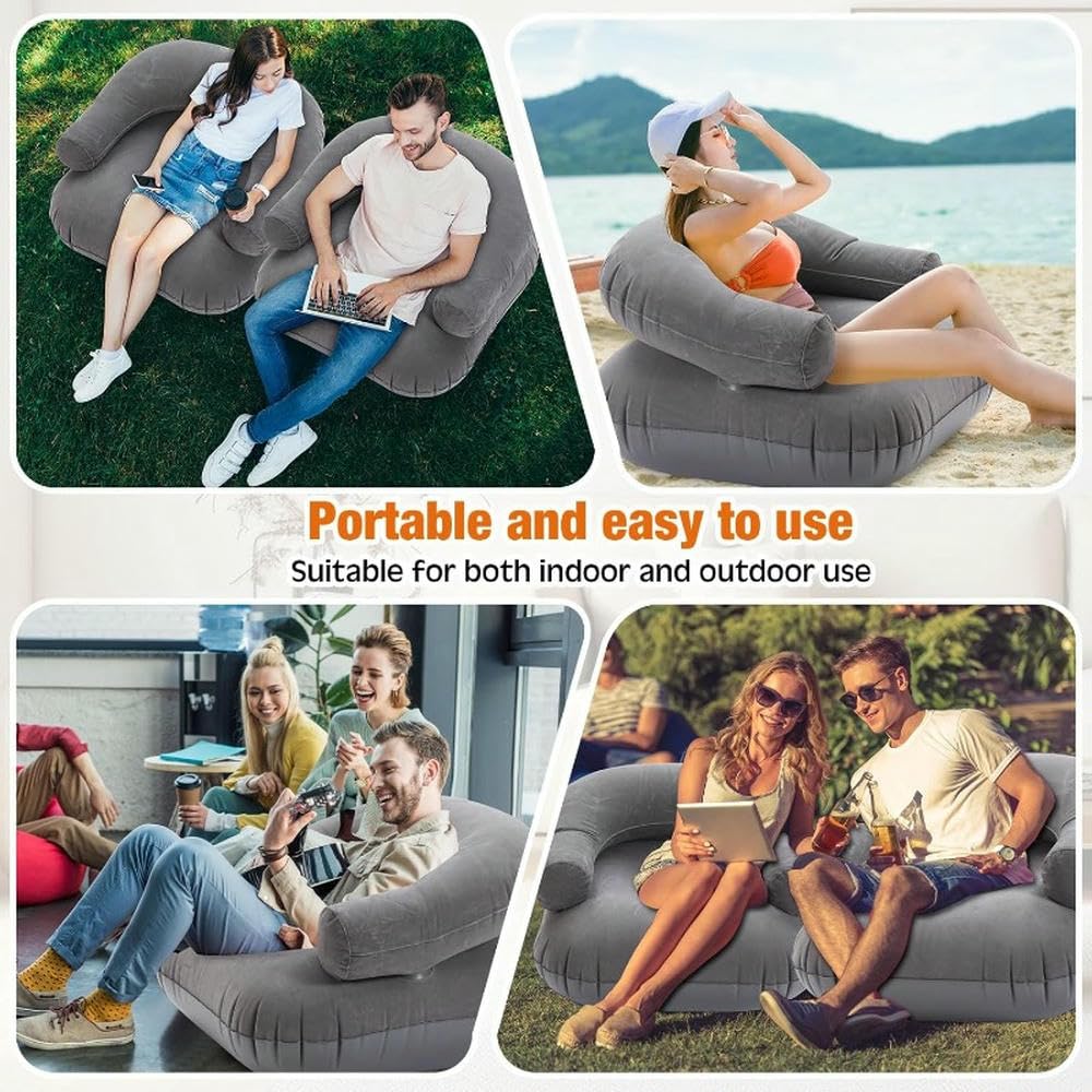 SYJYM Nadmuchiwane krzesło wypoczynkowe, leżak, leniwa sofa, dmuchana, składana, przenośna kanapa, do domu, biura, na balkon, podłogę, ciemnoszara