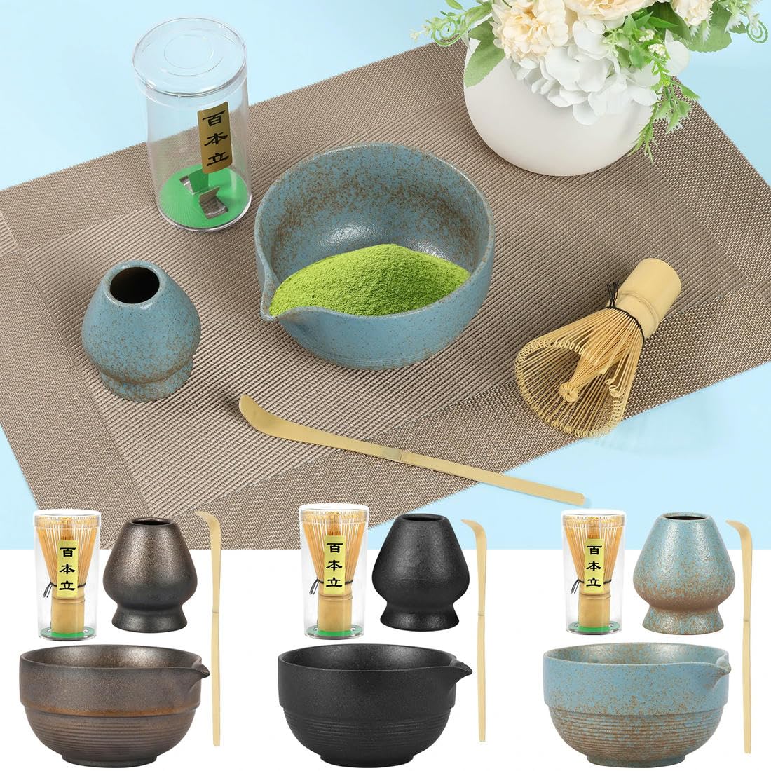 Japoński zestaw do herbaty Matcha zawiera wylewkę miski matcha uchwyt na trzepaczkę matcha trzepaczka matcha łyżka do herbaty akcesoria do robienia herbaty