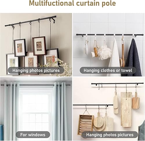 Miniatura 7 de Barras de cortina negras para ventanas de 28 a 48 pulgadas, barras de cortina pequeñas de 58 pulgadas, paquete de 2 barras de cortina resistentes