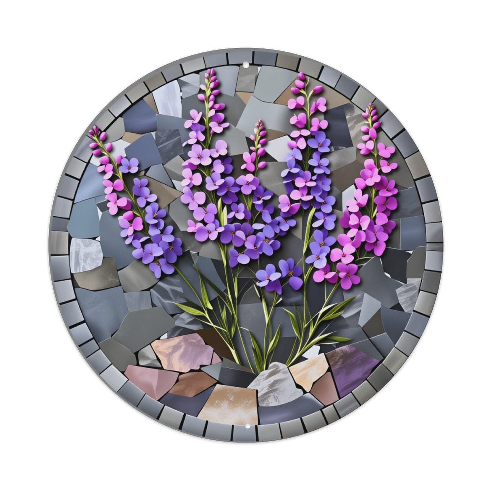 Floral Mosaic Pattern Design Art Round Tin Sign Vintage Metal Poster Retro Bar, Home, Man Cave, Kitchen, Laundry Room Wall Art Decor Gift 8x8Inch