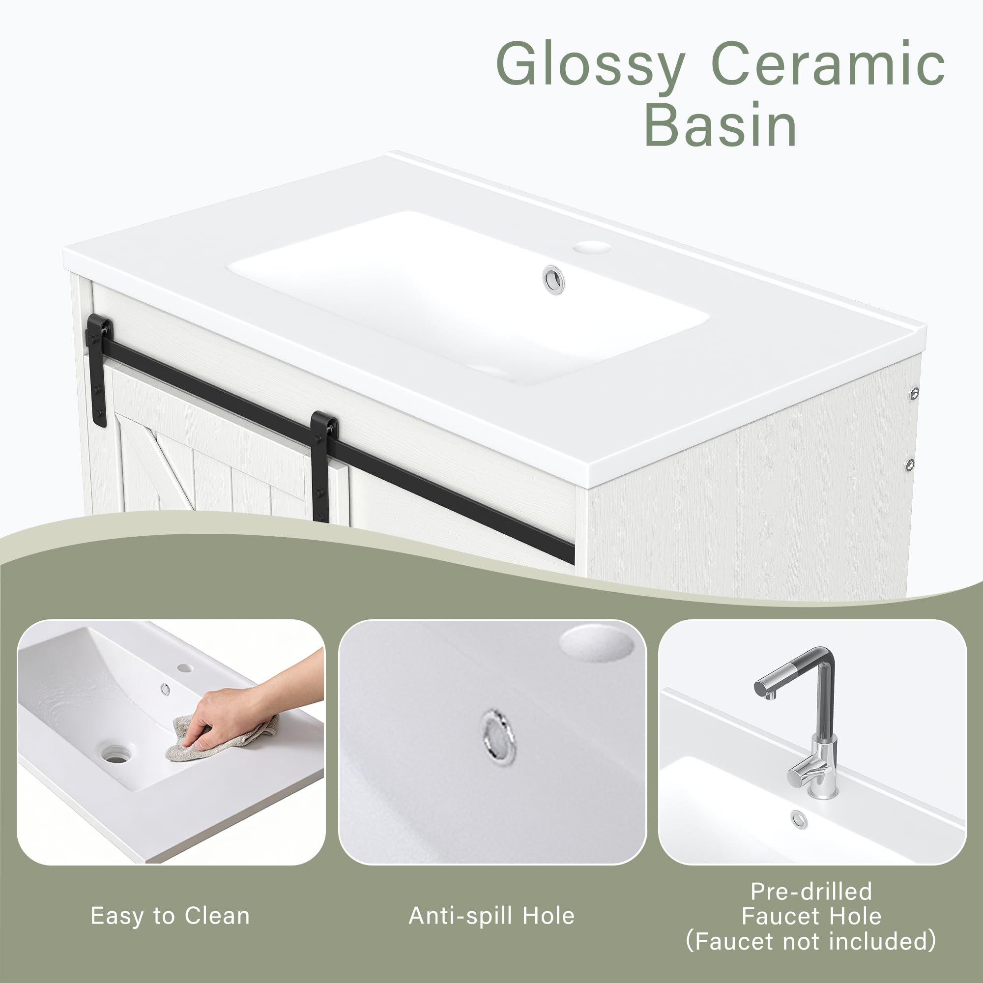 Mueble de baño moderno con lavabo de cerámica y cajones, color blanco