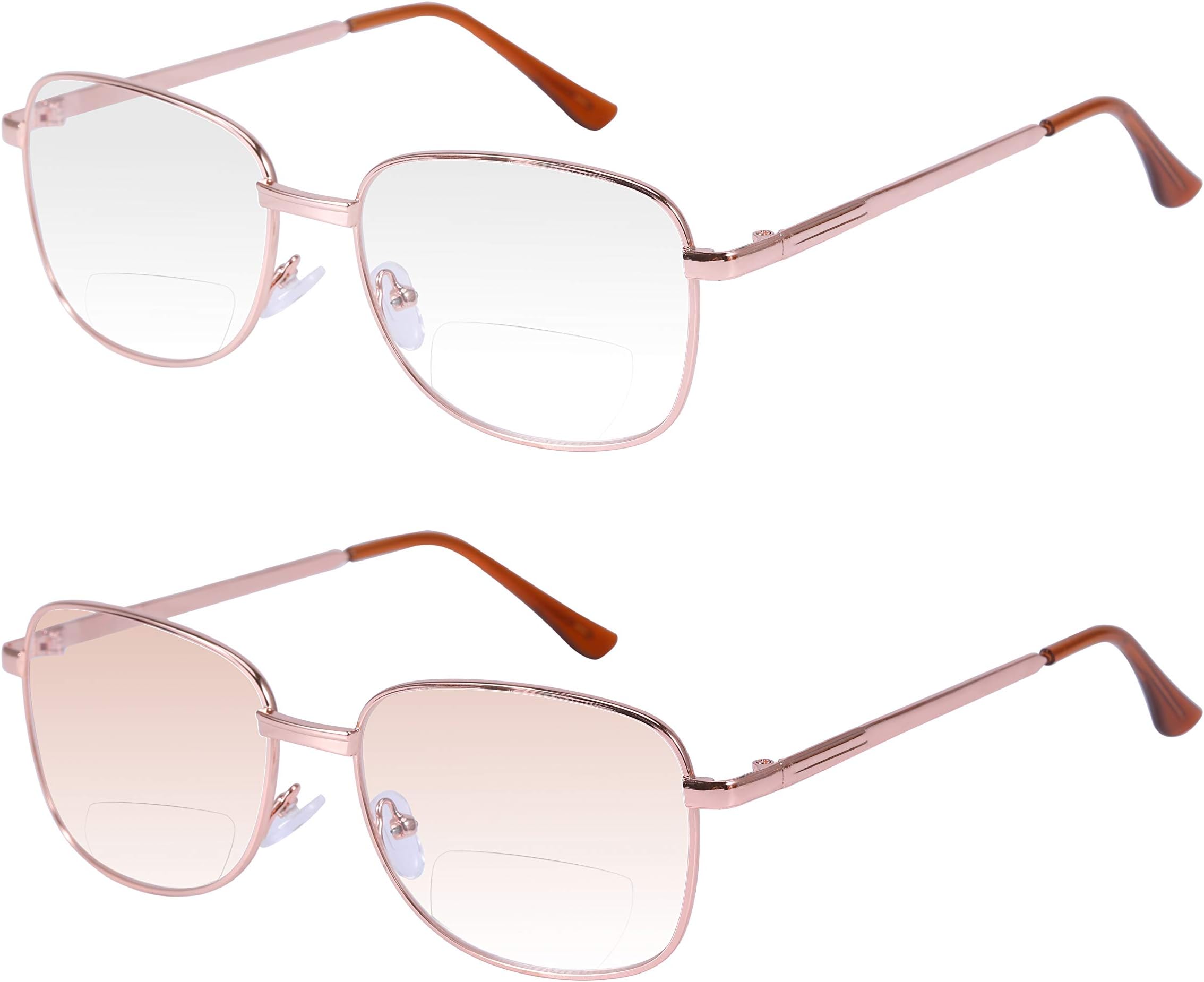 2 Pairs Bifocal Reading Glasses Mens Womens Readers Eyewear Light Metal Frame Far and Near Dual-Use Eyeglasses