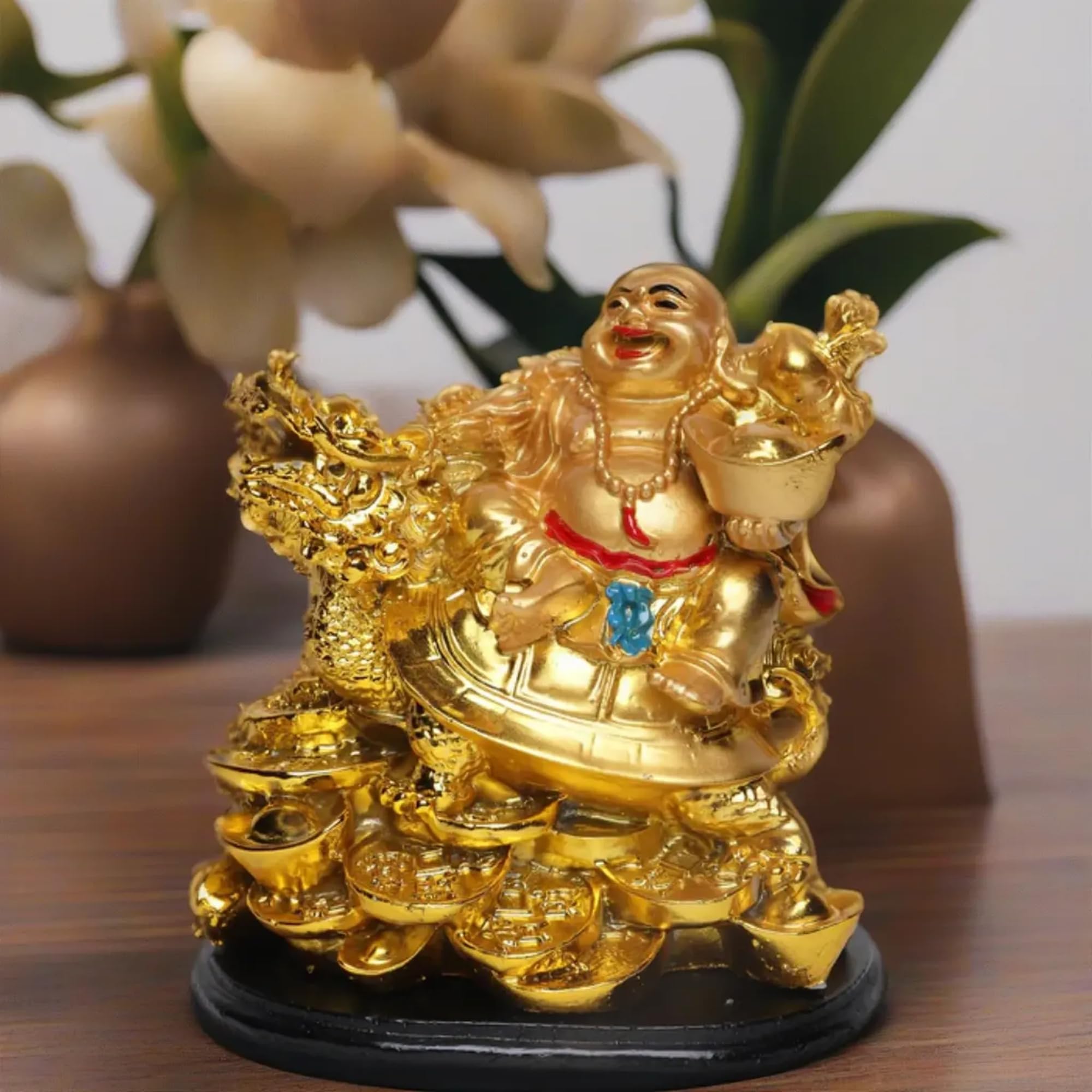 Buy SPLICE Feng Shui Laughing Buddha Sitting on Dragon Resin
