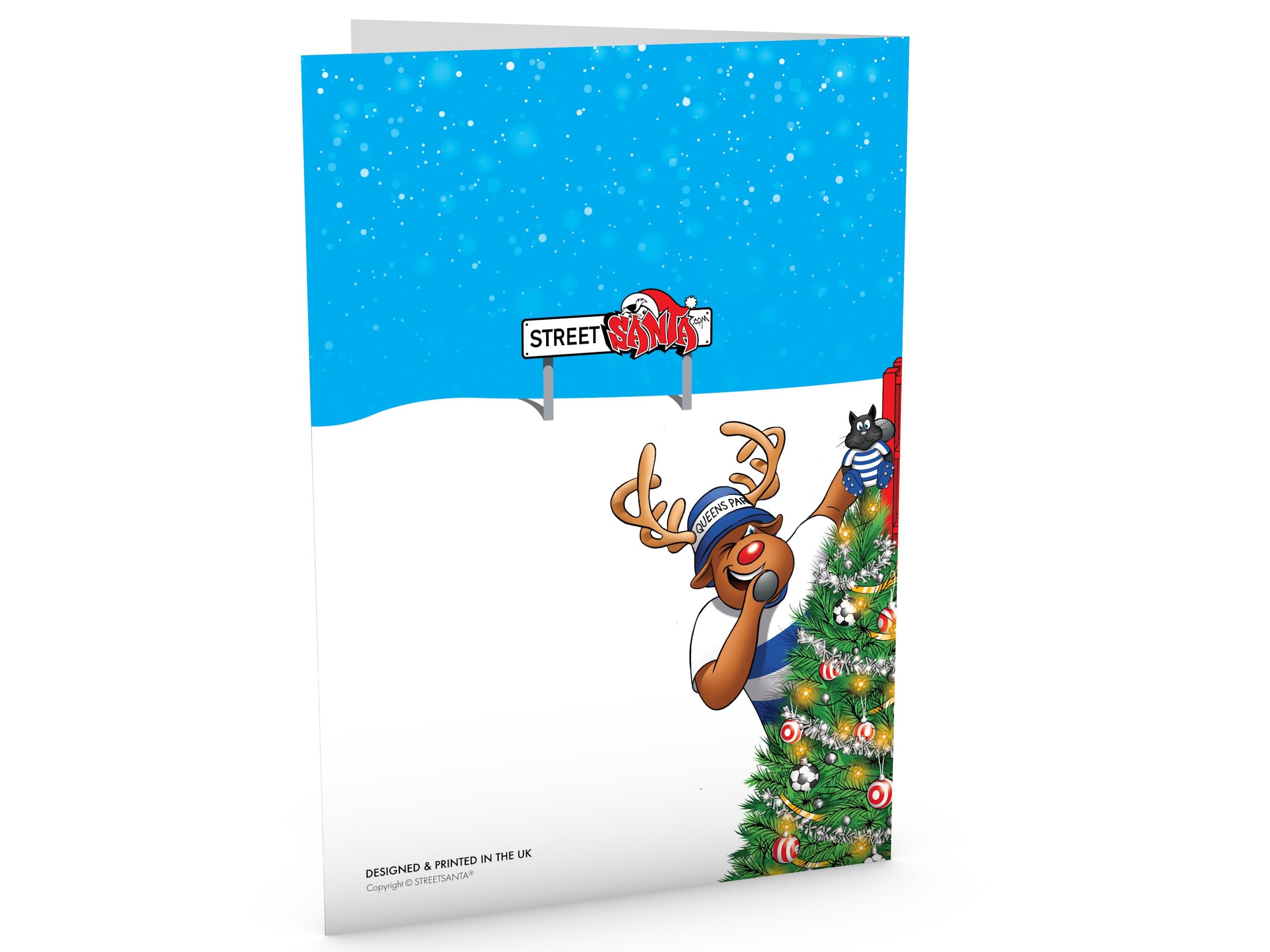 Football Christmas Card for Brentford Fans Pack of 6 Cards Santa Jumping Out of Chair to Support Team Funny Rear of Card Showing Rudolph Supporting Rival Club Large A5 Made in UK - Image 3