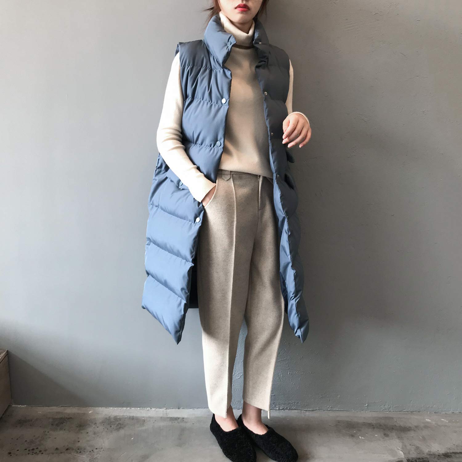 Gilet Invernale Lungo Da Donna, ​Invernale, Senza Maniche, Caldo, Con Tasche, Gilet Invernale Imbottito Lungo Trapuntato Giacca Da Donna Smanicato Piumino,Blu,S