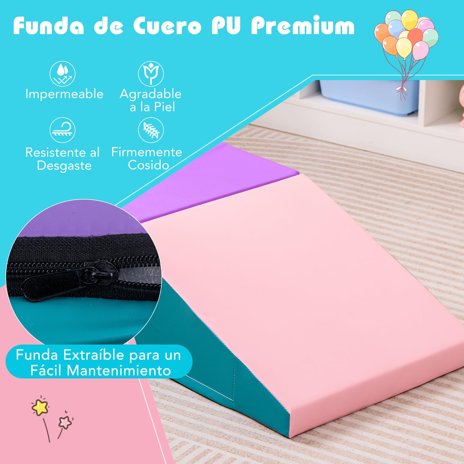 GOPLUS Parque Infantil de Espuma con Escalera y Tobogán para Niños de 6 Meses a 3 Años, Ideal para Trepar y Realizar Actividades Físicas, Set de 2 Bloques de Construcción de Espuma (Violeta)