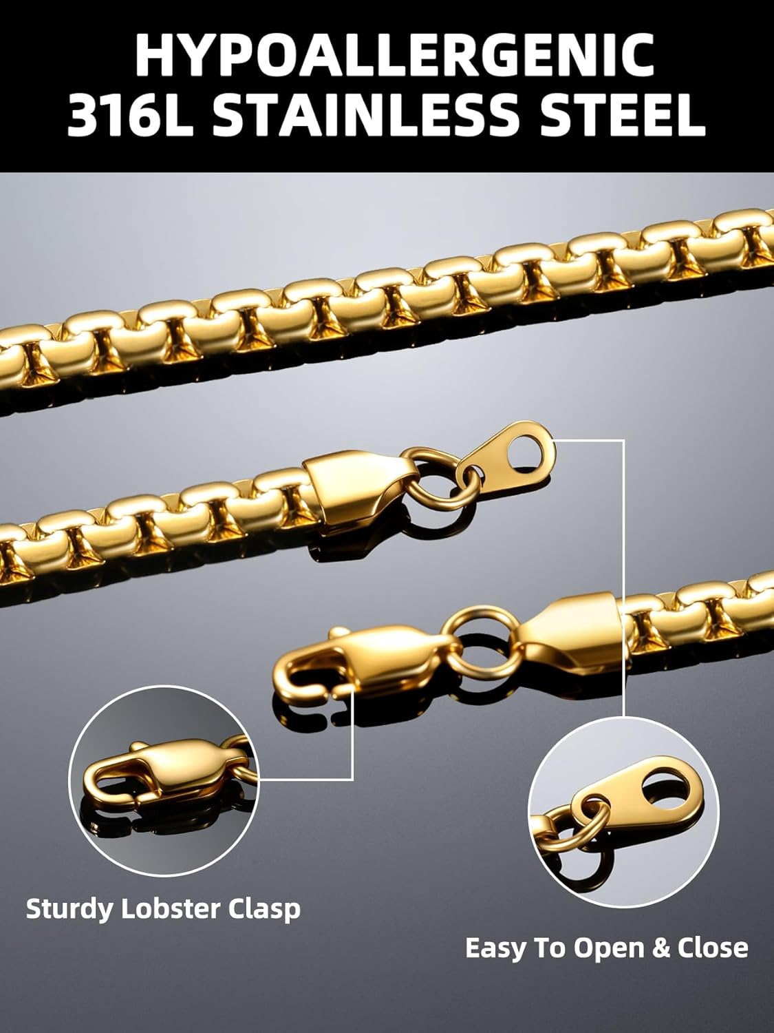 Bestyle 18K Gold Plated/Silver/Black Chain for Men, Hypoallergenic 2/4/6/8mm Stainless Steel Flat Link Chain Necklace for Men & Women Hip Hop Jewelry, 14-30" - Image 3