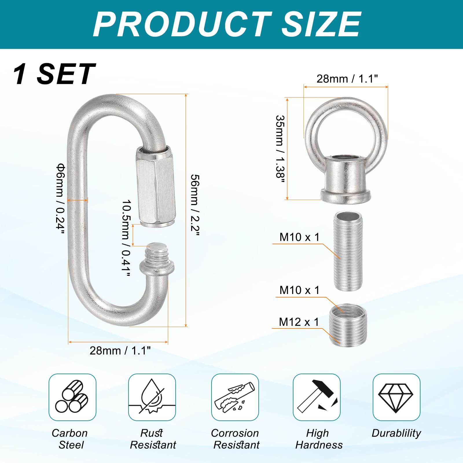 PATIKIL M10 Fine Thread Lamp Female Loop Holder with M12 Adapter Chain Quick Link - Image 2