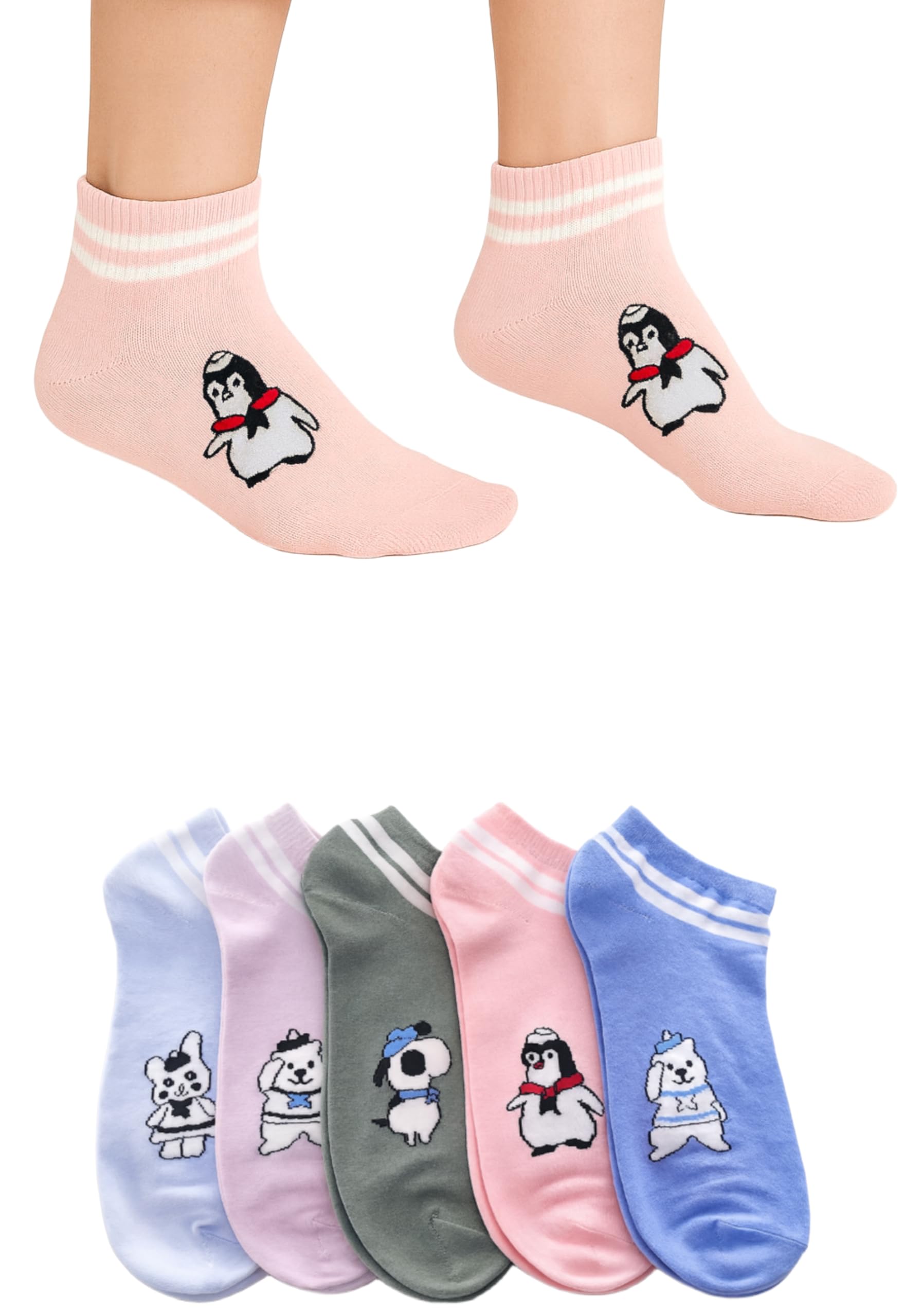 Women & Girls Cotton Ankle-Length Socks – Soft, Stretchable Socks (Pack of 5)-image-19