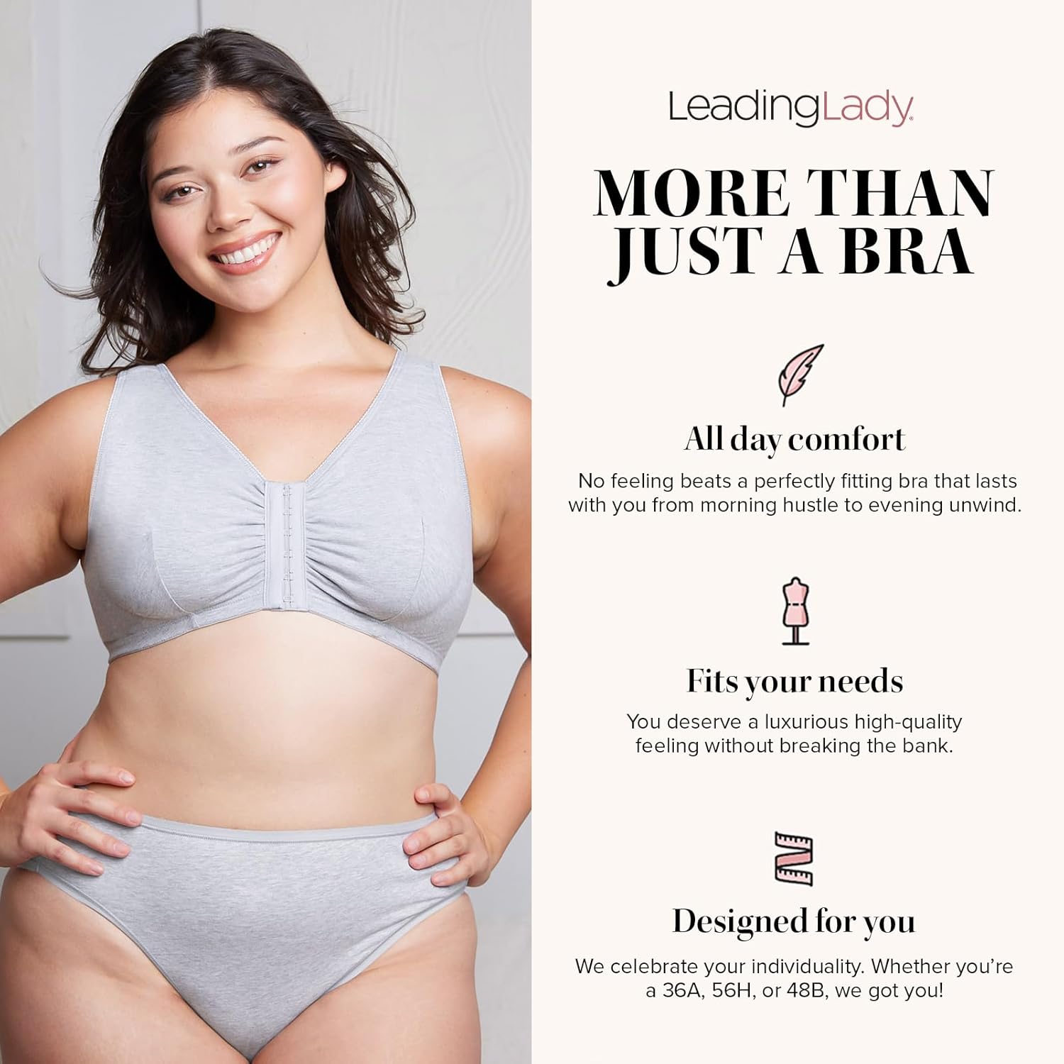 Leading Lady, Meryl, Front-Closure Cotton Bra, Comfort Sleep for Women, Breathable, Unlined, Full Coverage, Wireless, 36A-56H - Image 3