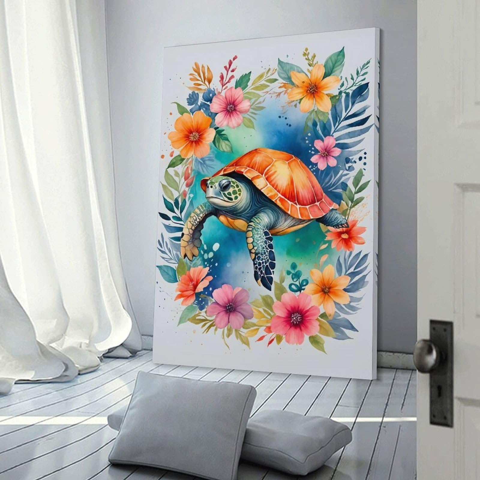 Junmoney Frame-Style-7 Sea Turtle Watercolor Decorative Wall Artwork, 20X30inch(50X75cm), For Living Spaces, Bedrooms Or Relaxed Rooms, Modern Wall Decor For Cosy Interiors