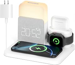 Alarm Clock with Wireless Charger for Bedrooms, 6 in 1 Wireless Charging Station, Magnetic Charger