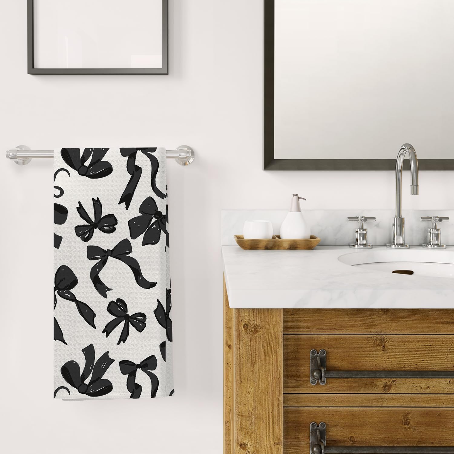 Dark Coquette Bow Kitchen Towels, Preppy Girly Aesthetic Hand Towels for Bathroom Decor, Black Bow Dish Tea Towels for Kitchen Decor, 16x24 Inch - Image 4