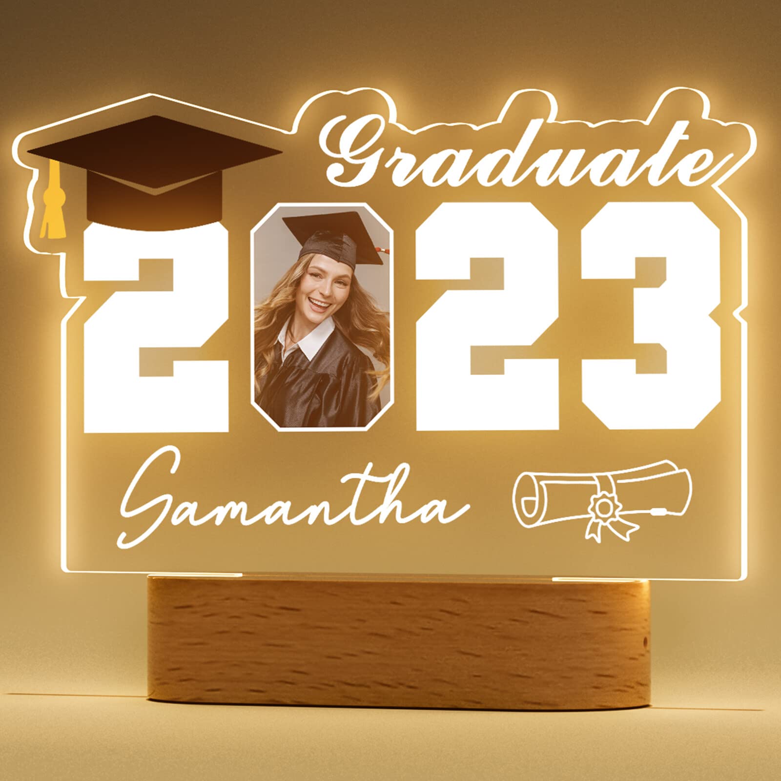 Personalised Graduation Gifts with Picture - Custom Night Light with Photo Name, 2023 Graduation Gifts, Graduation Gifts for Her, Class of 2023 Graduation Gifts for Him,Customised Gifts for Graduate
