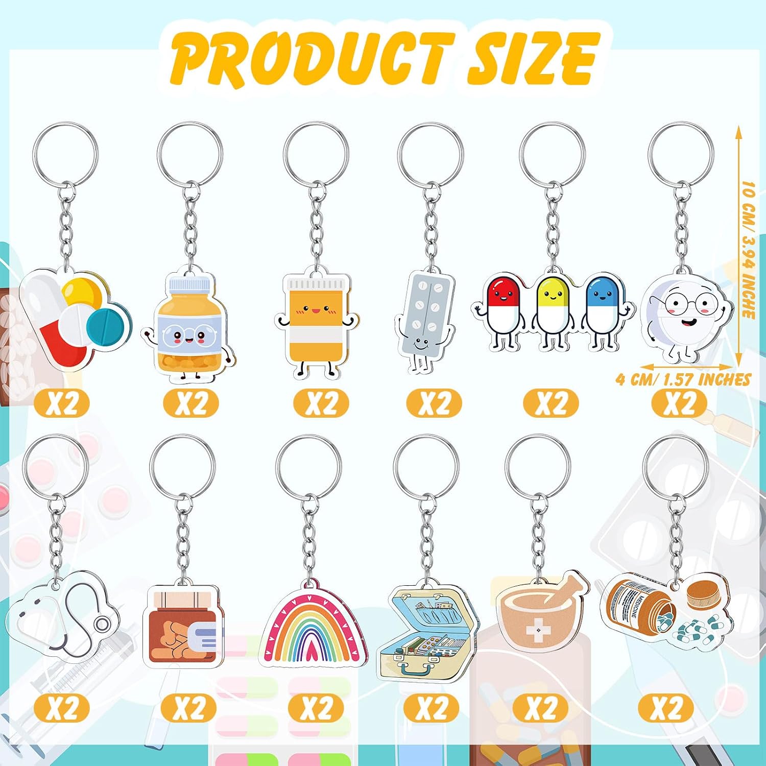 Equsion 24 Pcs Pharmacist Keychain Gift Bulk Pharmacy Technician Accessory