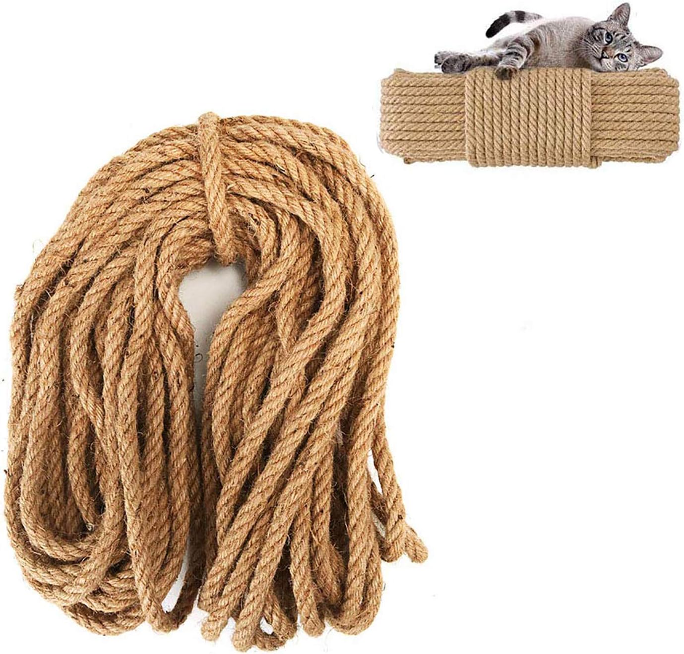 PIVBYCat Sisal Rope Natural Twine for Scratching Post Tree Replacement - Hemp Rope for Repairing, Recovering or DIY Scratcher, 8mm Diameter (66FT)