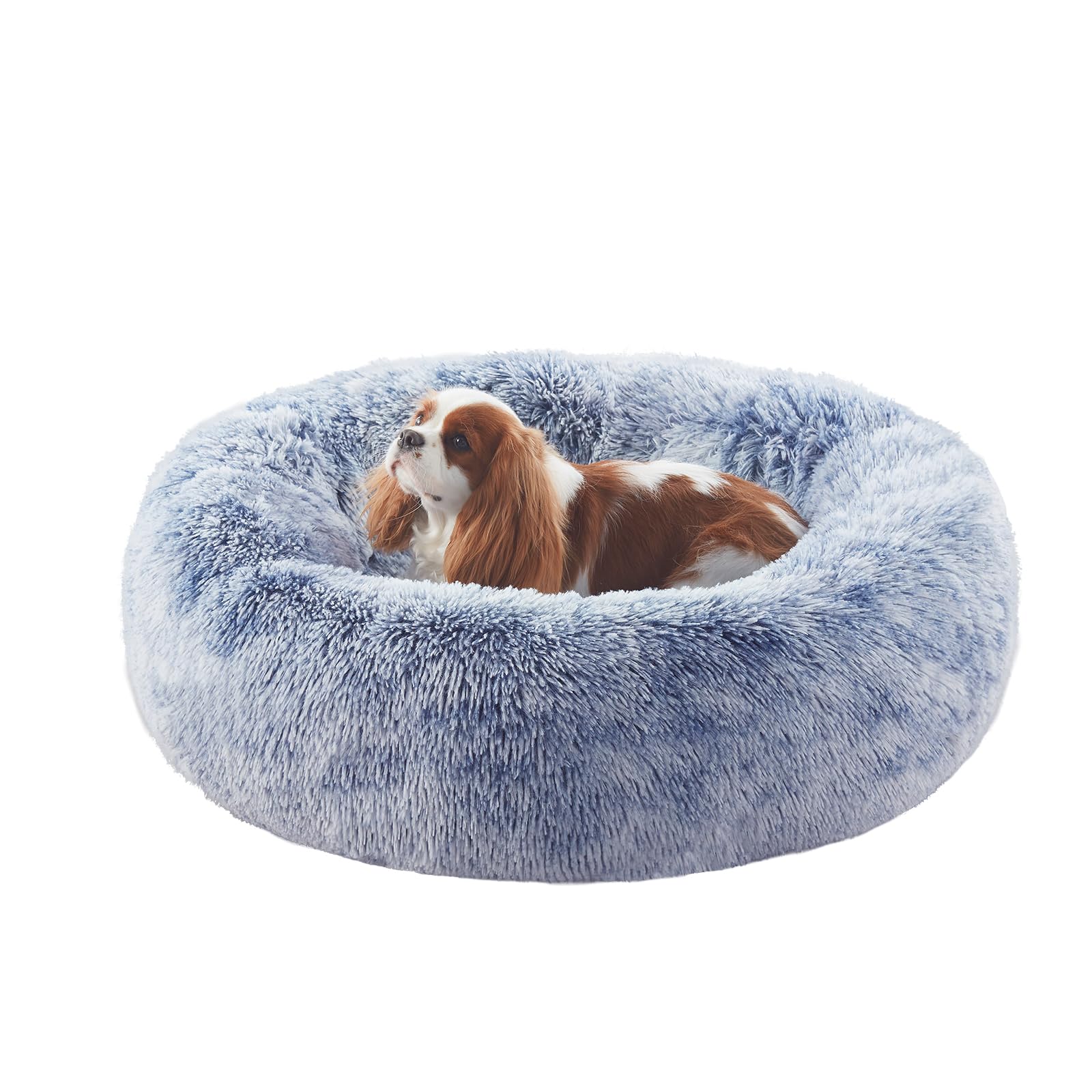 BedStill 30 inches Faux Fur Fluffy Donut Dog Bed for Medium Dogs,Dark Blue