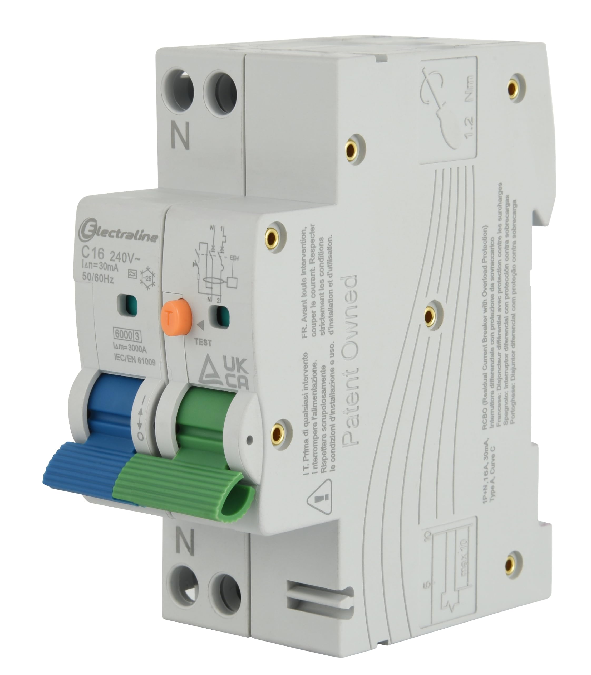 Electraline 87014 Interruttore Magnetotermico Differenziale (RCBO), 16A, Tipo A, Curva C, Sensibilità 30mA, Connessione 1P+N,