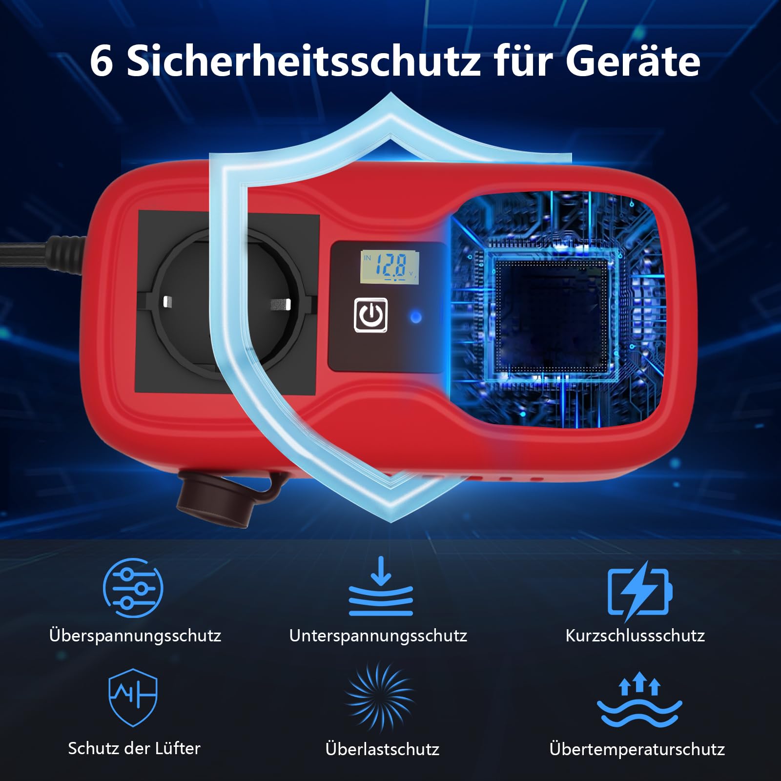 200W Auto Wechselrichter 12 V auf 220-230 V, SZSSTH-Spannungswandler 2 USB-A / 2 Typ-C (5V 3A), Stromwandler mit Zigarettenanzünder, Wechselrichter für Mobiltelefone, Laptops und Camping