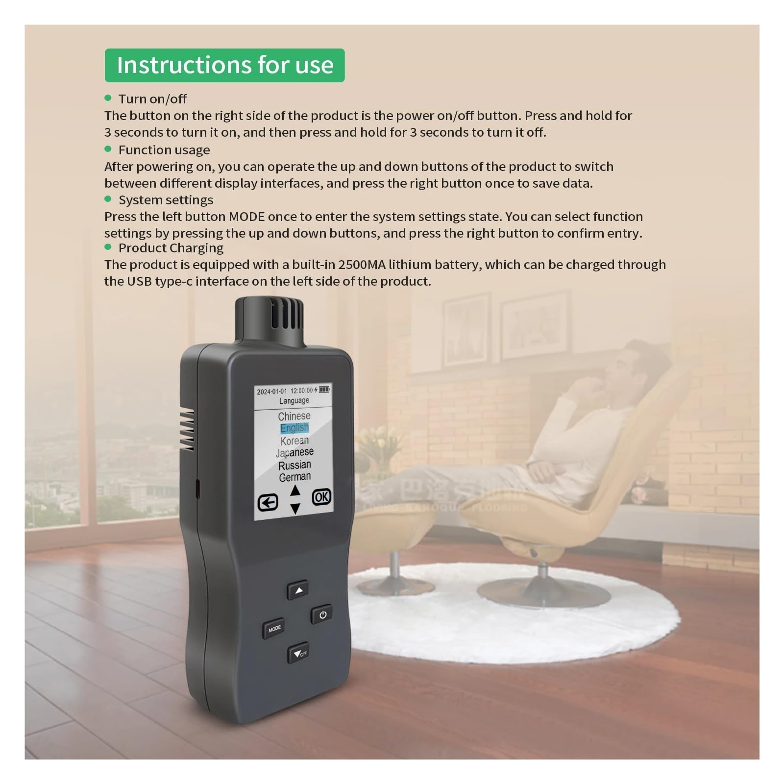 Miernik jakości powietrza LCD CO₂ Miernik HCHO/TVOC/PM2.5/Temp/Wilgotność Monitor jakości powietrza Detektor Inteligentny analizator gazu formaldehydowego Odczyt w czasie rzeczywistym