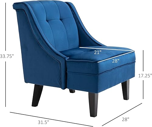 Miniatura 2 de HOMCOM Silla decorativa tapizada, moderna, con alas copetudas, contemporánea, con patas de madera de goma, acolchado grueso con respaldo medio y