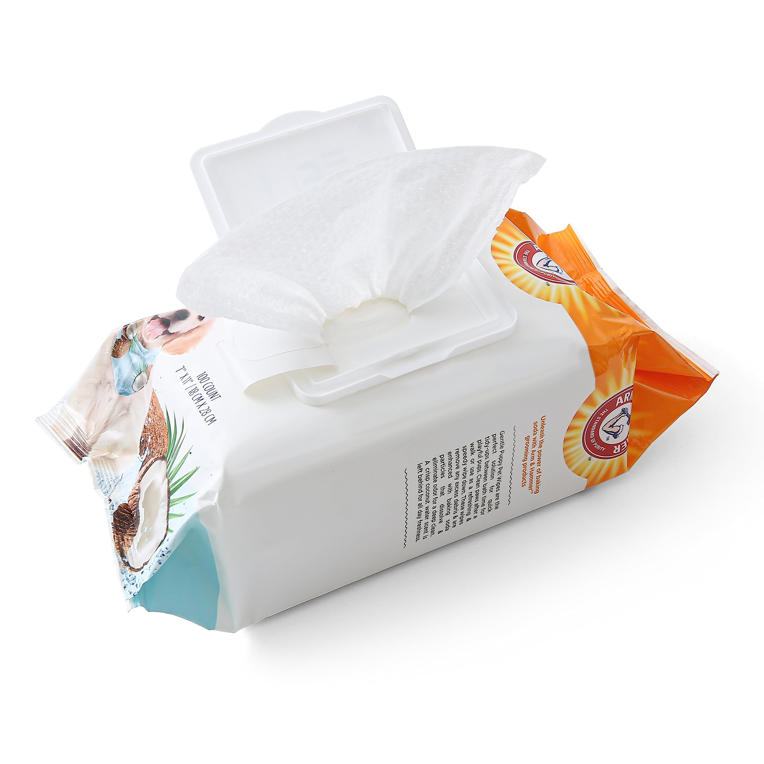 Arm & Hammer for Pets Gentle Puppy Bath Wipes, Coconut Water All Purpose Puppy Cleaning Wipes Remove Odor & Refresh Skin for Pets Gentle Tearless Pet Wipes 100 Count, (Pack of 3)