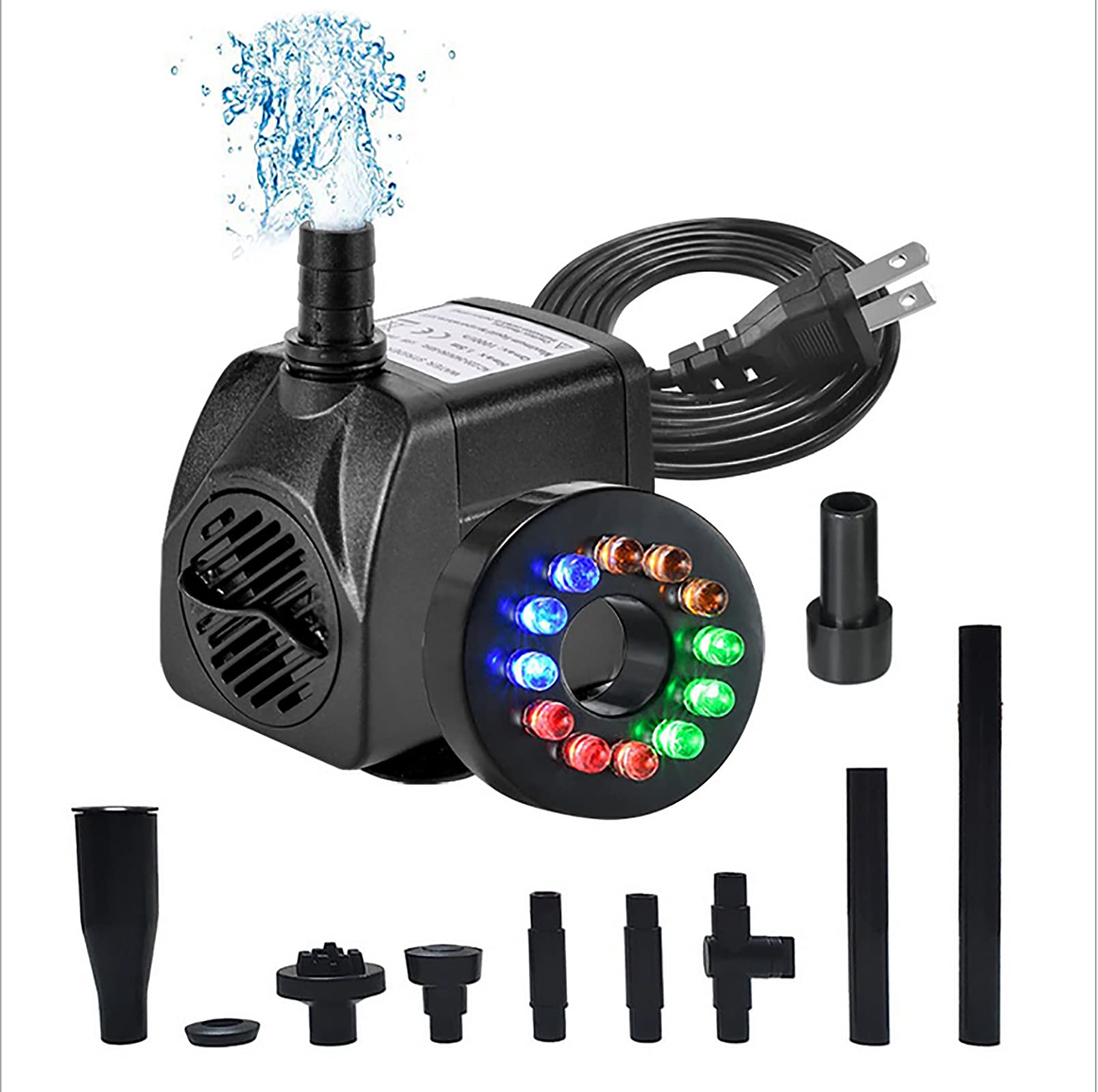 Yajun Garden Fountain LED Electric Water Pump Pool Submersible High-lift 800L / H Pump Aquarium Tank Fish Pond Water Cycling,