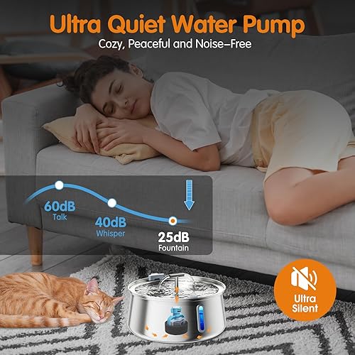 Miniatura 5 de Fuente de agua para gatos de acero inoxidable, dispensador de agua para perros de 4 litros135 onzas, fuentes de agua automáticas grandes