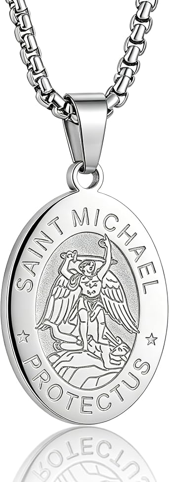 Patron Saint Necklace for Men Women, Multiple Saints Pendant Choose from St. Michael/Virgin Mary/Raphael/Jude/Christopher/Florian/Benedict/Joseph/Patrick/ Francis/ Thomas/Anthony/Stainless Steel 24"
