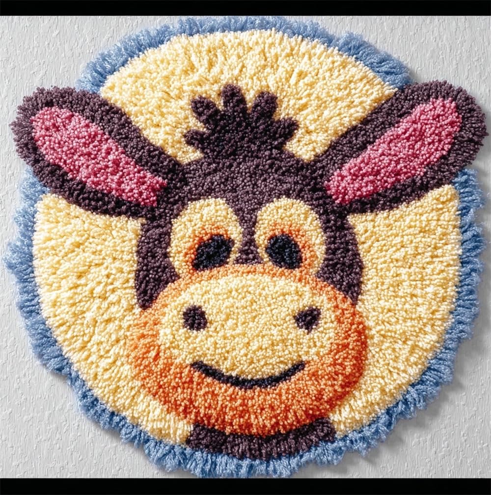 kitphoenix Latch Hook Kits for Adults Cute Donkey 20X20Inch (50X50Cm) DIY Latch Hook Rug Kit, Home Carpet Rug Making Kit, Cross Stitch Embroidery Kits Needlework Crafts Rug for Home Decor
