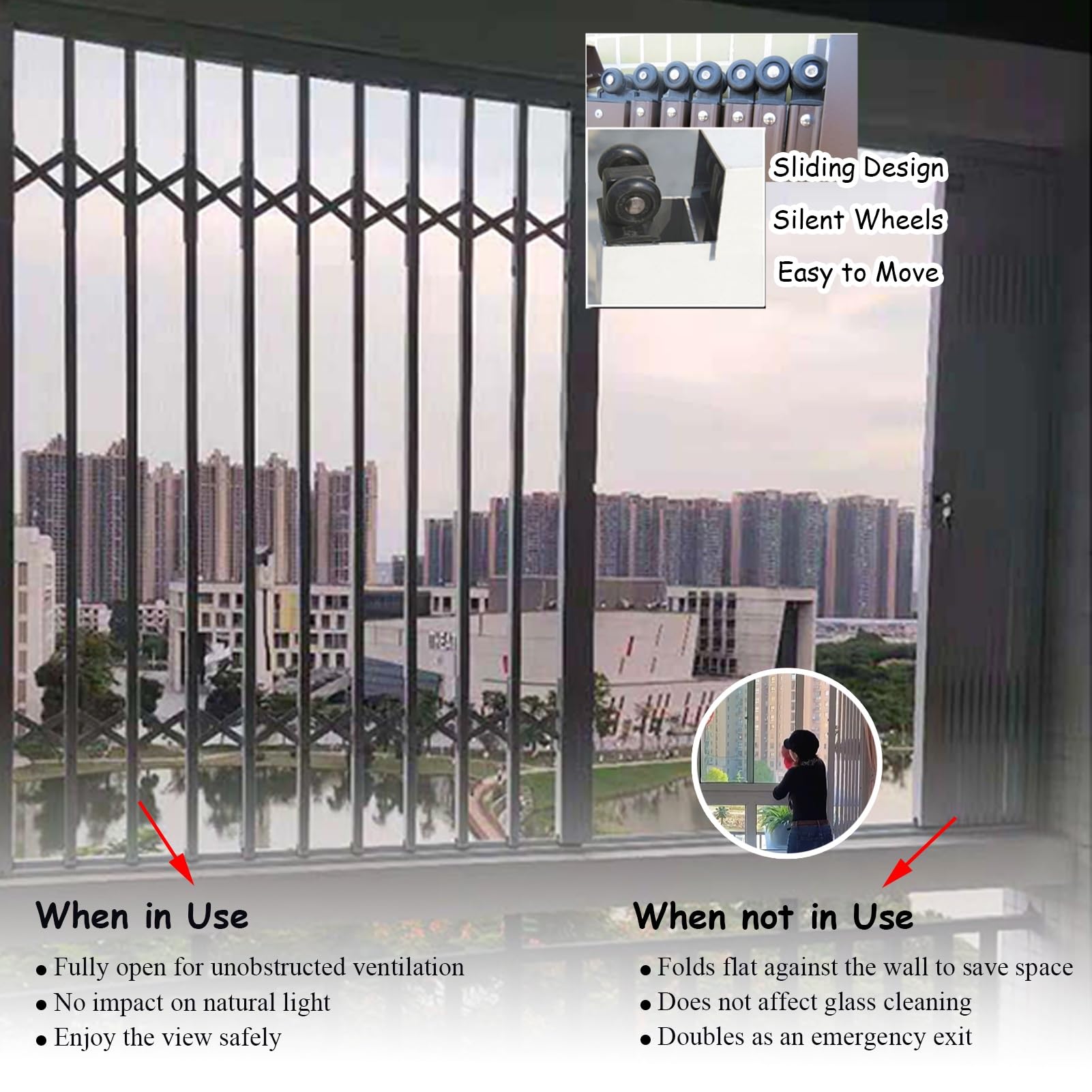Tope de puerta antirrobo plegable para ventana de seguridad para niños, 60 x 110 cm, protege a los niños con ventana segura