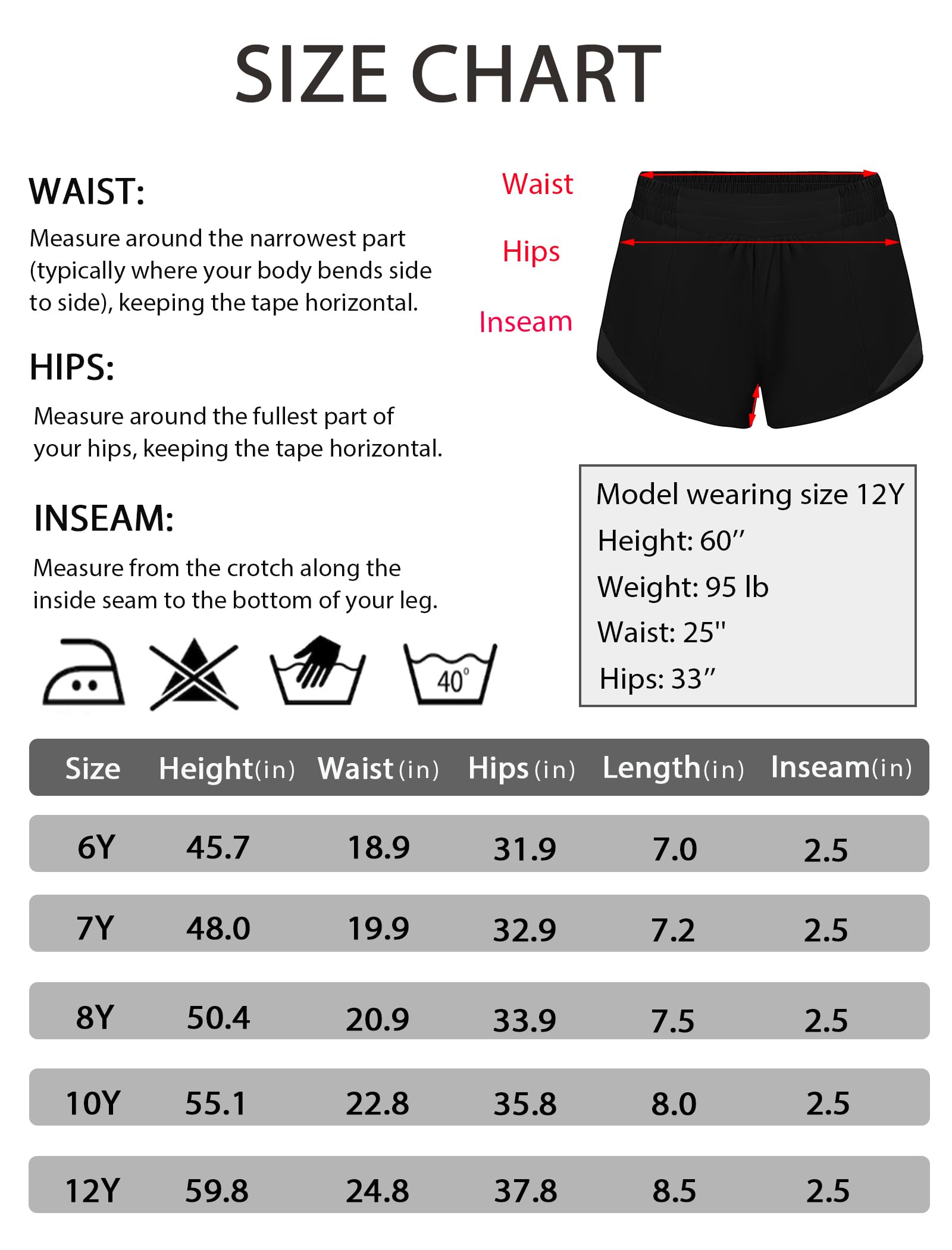EXARUS Pantalones cortos deportivos para niñas de 6 a 12 años de 6,35 cm y 10,16 cm