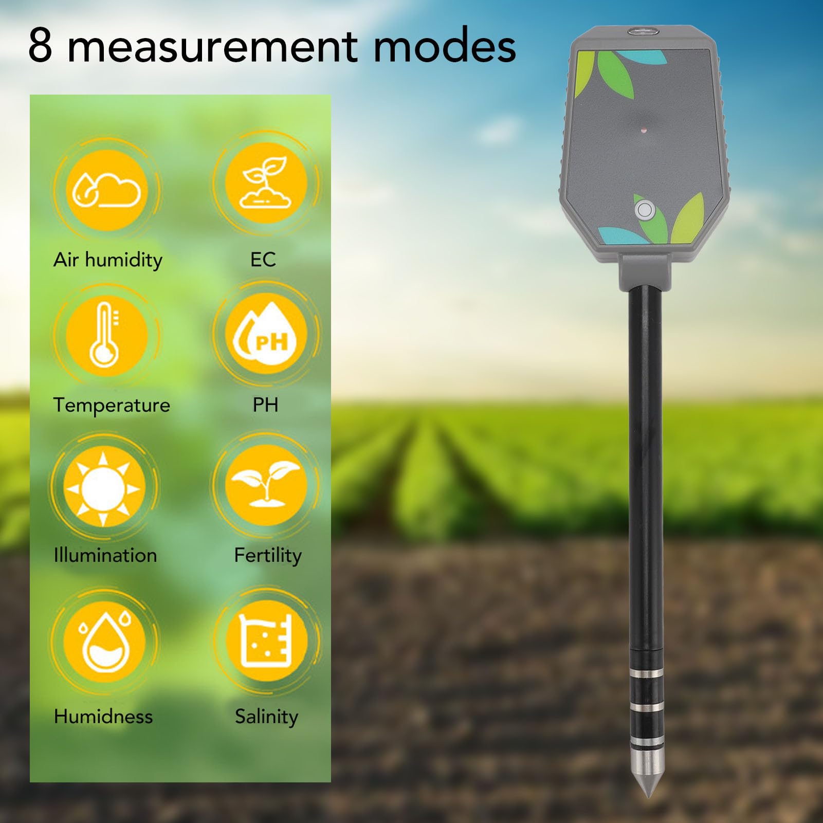 Cuifati 8 en 1 Kit de Prueba de Suelo, Medidor de Humedad del Suelo/medidor de PH EC/Intensidad Solar/probador de Suelo de Fertilidad, Pantalla LCD de Aire y Higrómetro de Suelo para el